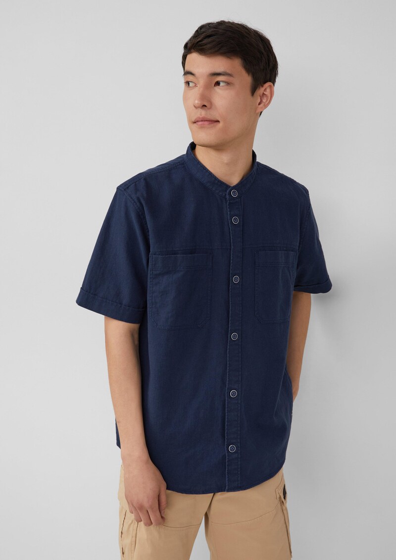 Relaxed Fit: Kurzarmhemd mit Stehkragen aus Leinenmix