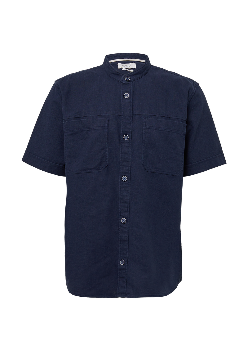 Relaxed Fit: Kurzarmhemd mit Stehkragen aus Leinenmix