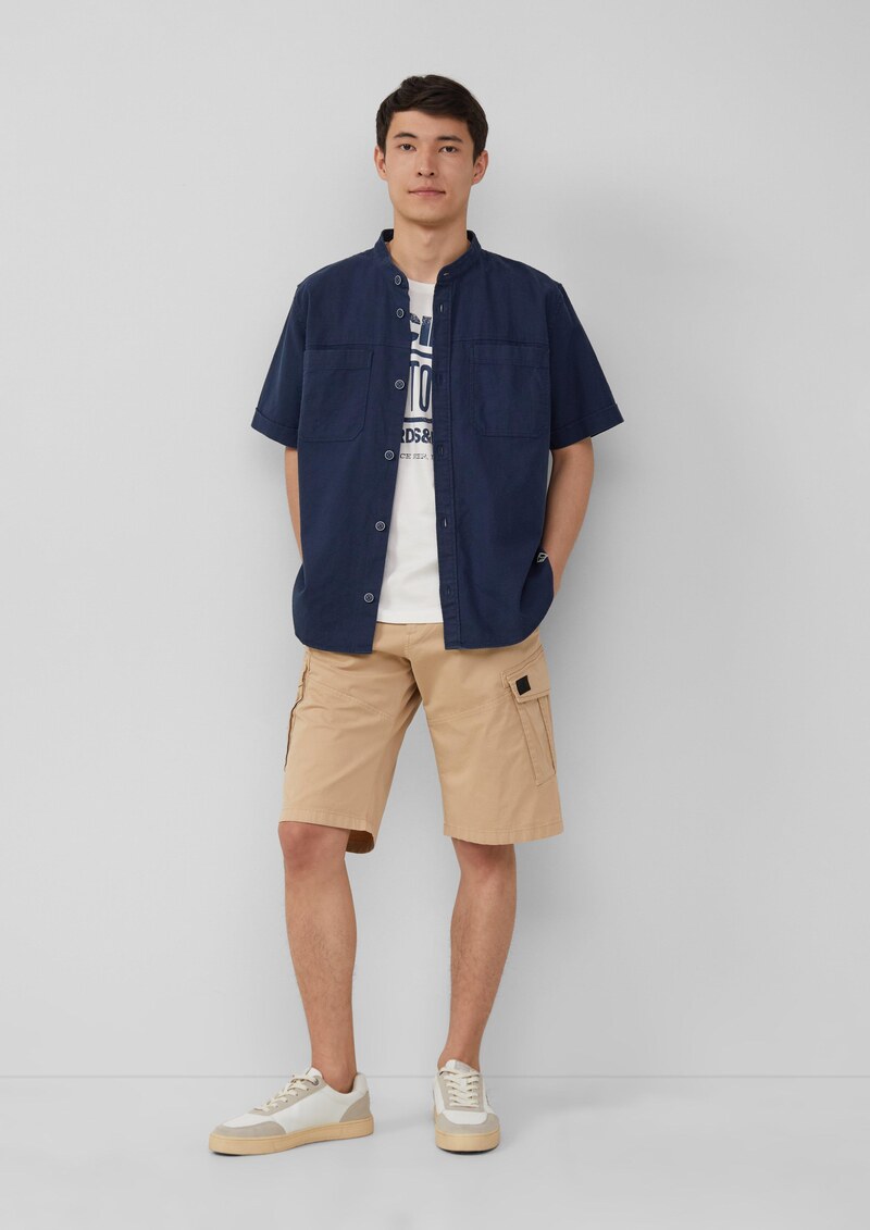 Relaxed Fit: Kurzarmhemd mit Stehkragen aus Leinenmix