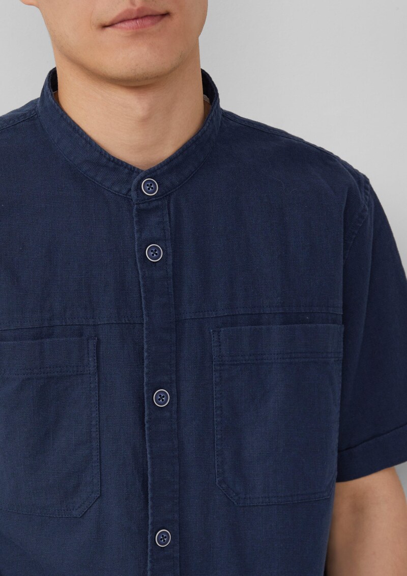 Relaxed Fit: Kurzarmhemd mit Stehkragen aus Leinenmix