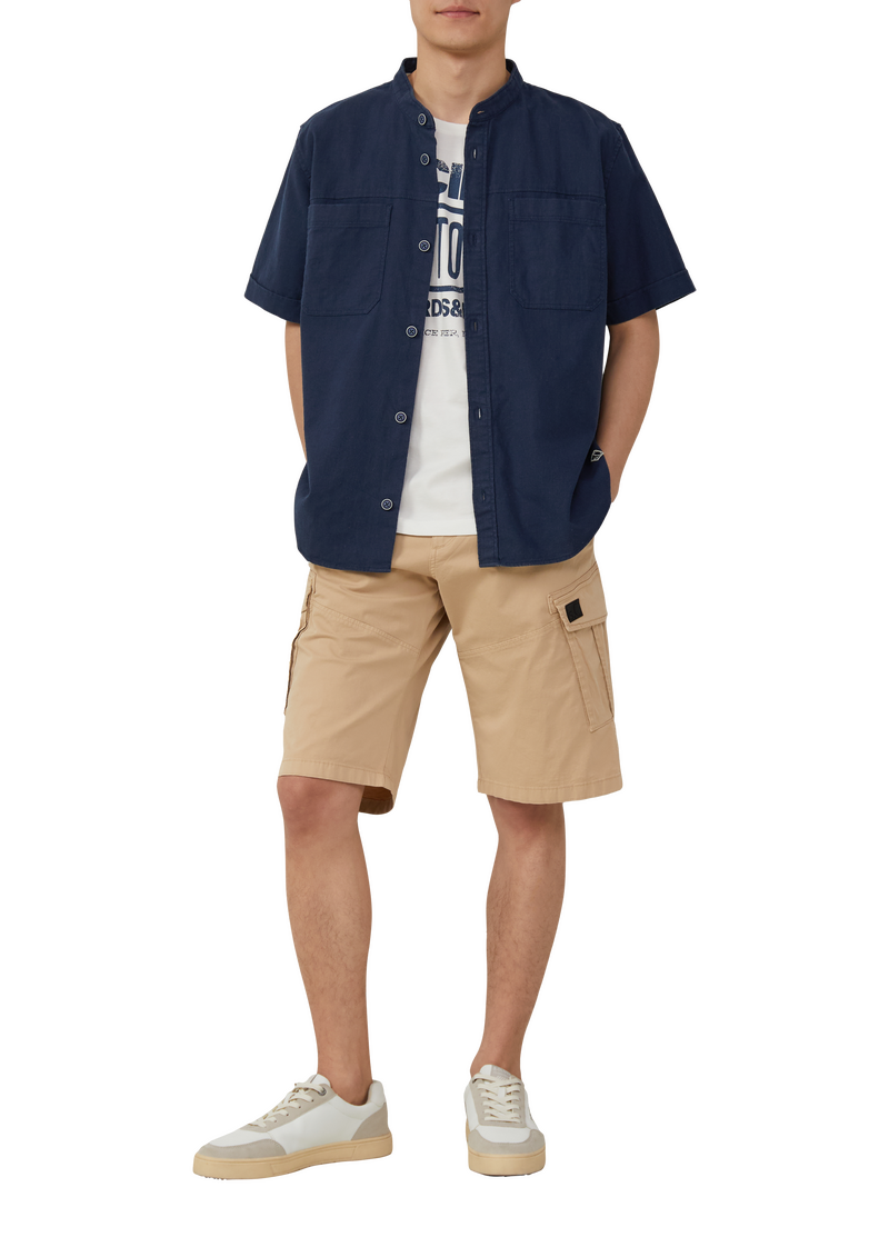 Relaxed Fit: Kurzarmhemd mit Stehkragen aus Leinenmix