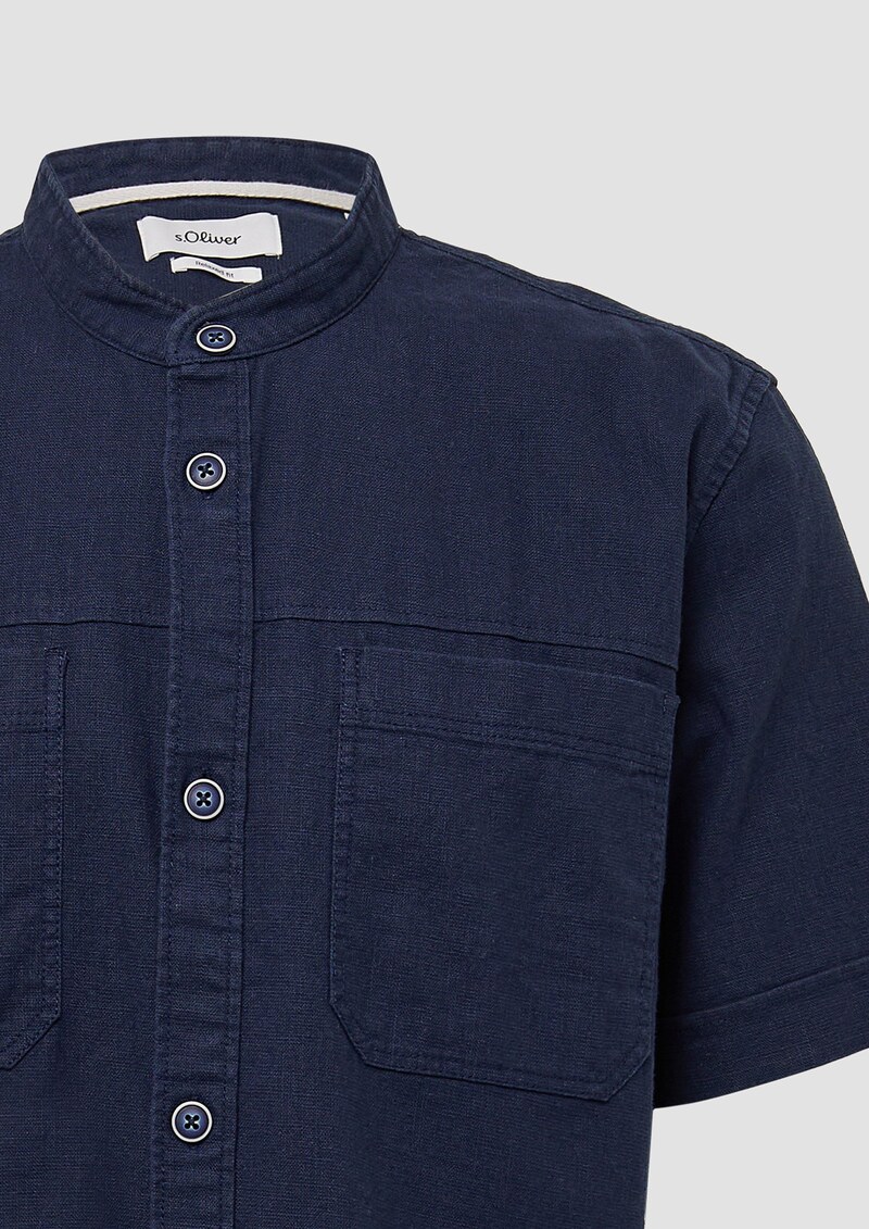 Relaxed Fit: Kurzarmhemd mit Stehkragen aus Leinenmix