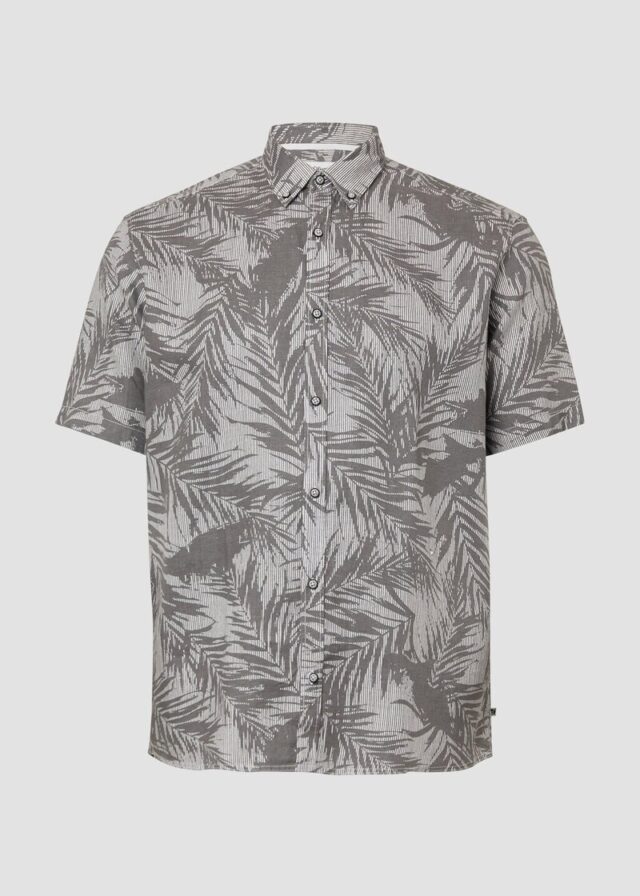 Regular Fit: Gemustertes Kurzarmhemd aus Leinen
