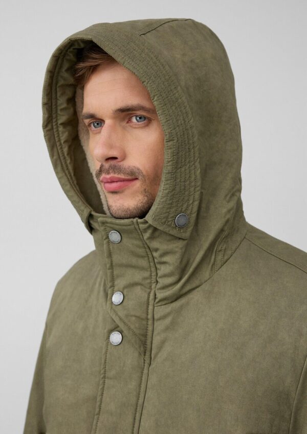 Gewaschener Baumwoll-Parka mit Teddyfutter-Kapuze