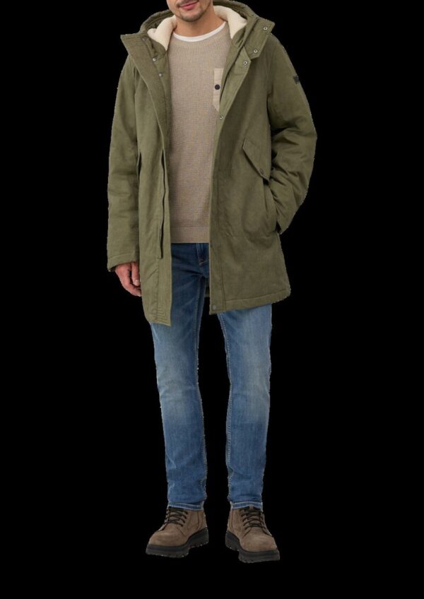 Gewaschener Baumwoll-Parka mit Teddyfutter-Kapuze