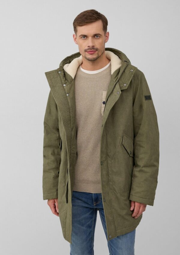 Gewaschener Baumwoll-Parka mit Teddyfutter-Kapuze