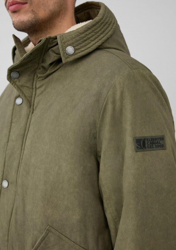 Gewaschener Baumwoll-Parka mit Teddyfutter-Kapuze