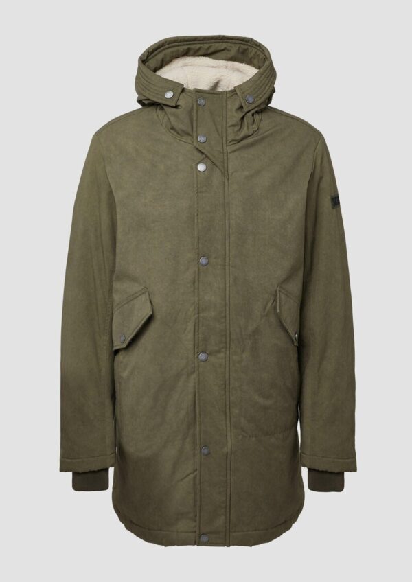 Gewaschener Baumwoll-Parka mit Teddyfutter-Kapuze