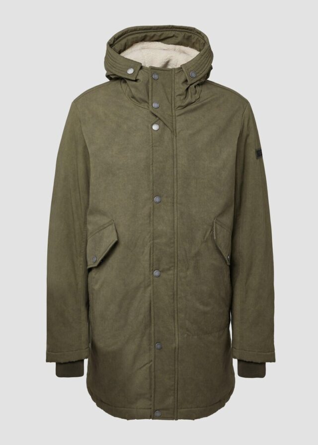 Gewaschener Baumwoll-Parka mit Teddyfutter-Kapuze