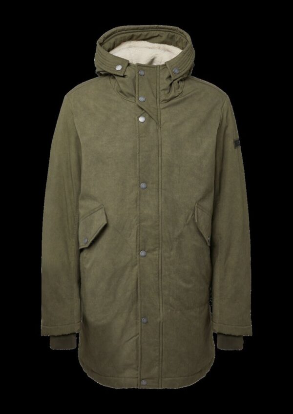 Gewaschener Baumwoll-Parka mit Teddyfutter-Kapuze