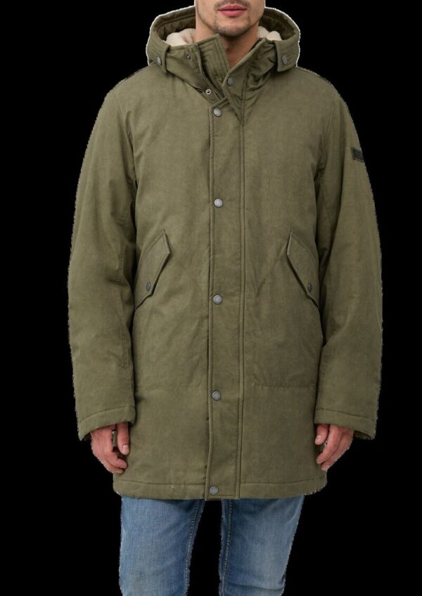 Gewaschener Baumwoll-Parka mit Teddyfutter-Kapuze