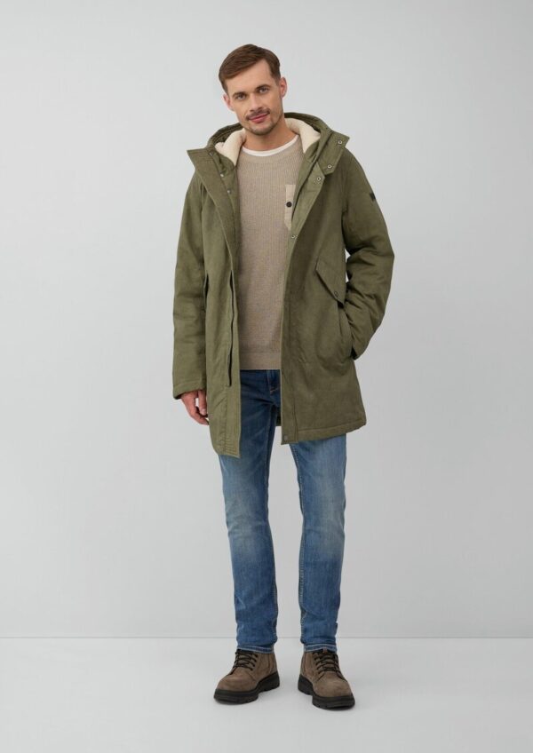 Gewaschener Baumwoll-Parka mit Teddyfutter-Kapuze