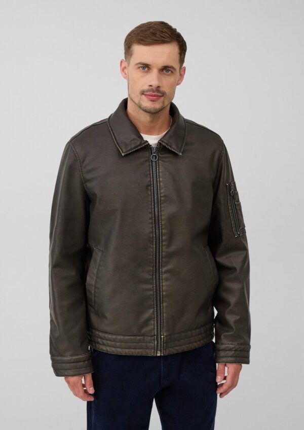 Bomberjacke aus Lederimitat mit abnehmbarem Teddy-Kragen