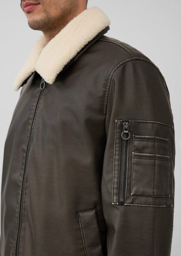 Bomberjacke aus Lederimitat mit abnehmbarem Teddy-Kragen