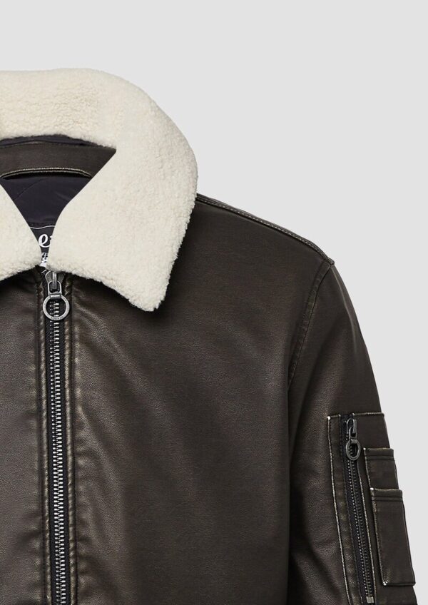 Bomberjacke aus Lederimitat mit abnehmbarem Teddy-Kragen