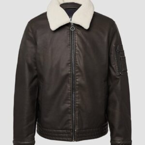 Bomberjacke aus Lederimitat mit abnehmbarem Teddy-Kragen