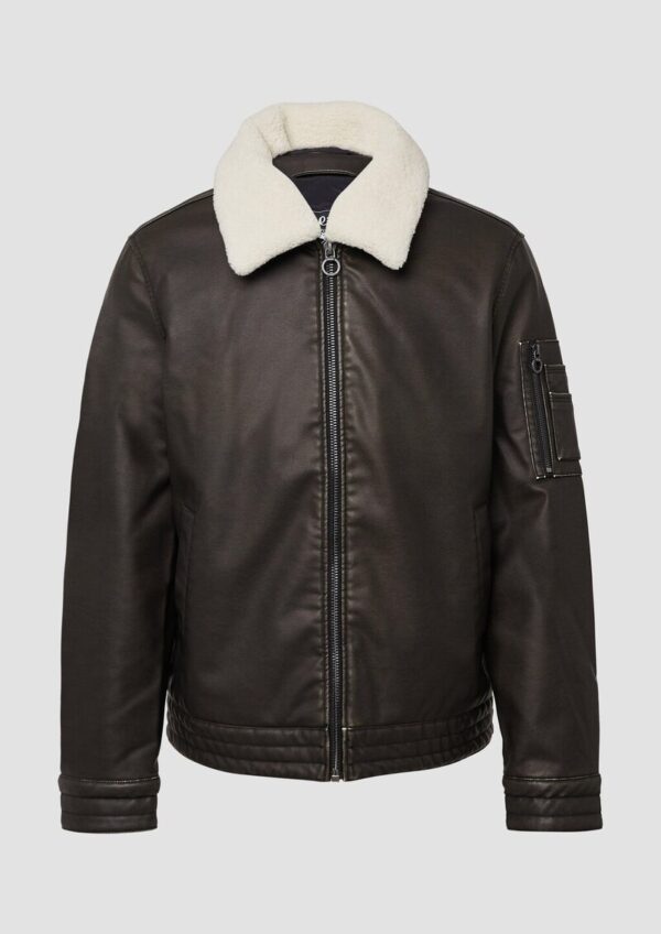 Bomberjacke aus Lederimitat mit abnehmbarem Teddy-Kragen