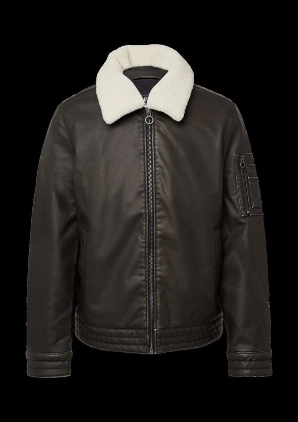Bomberjacke aus Lederimitat mit abnehmbarem Teddy-Kragen