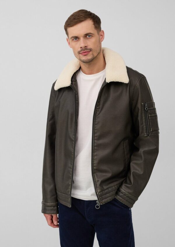 Bomberjacke aus Lederimitat mit abnehmbarem Teddy-Kragen