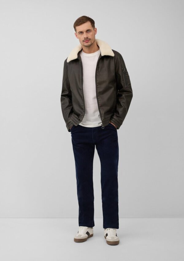 Bomberjacke aus Lederimitat mit abnehmbarem Teddy-Kragen