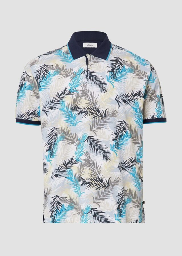 Piqué-Poloshirt mit Print und Kontrast-Details