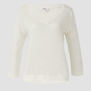 3/4-Armshirt aus Baumwoll-Flammgarn mit tiefem V-Ausschnitt