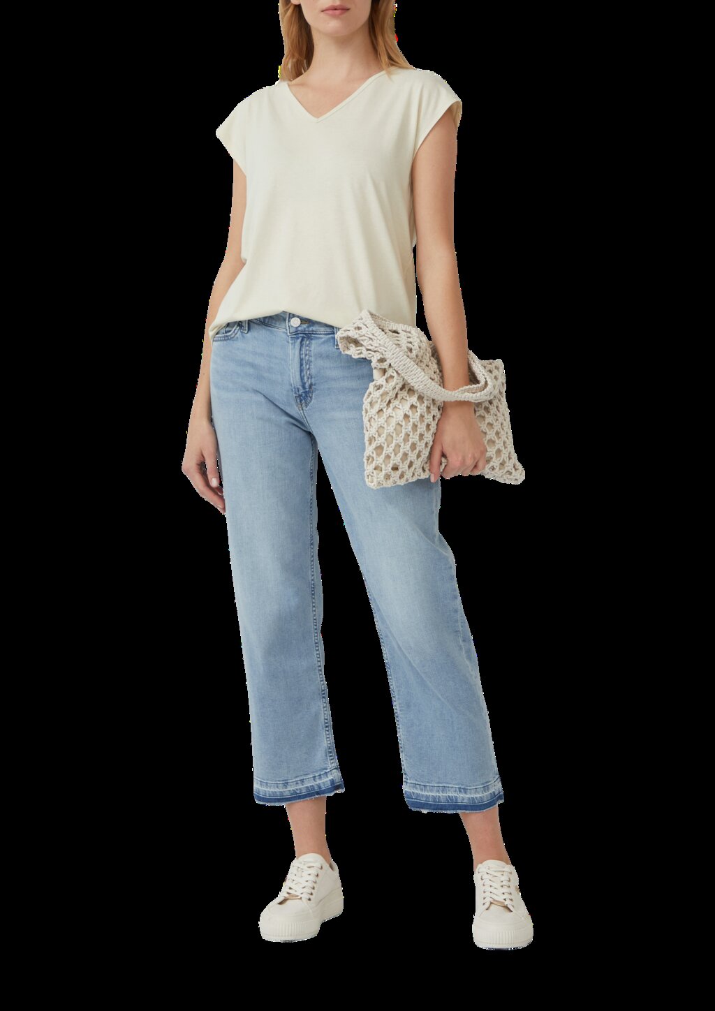 T-Shirt mit V-Ausschnitt und Rücken-Detail