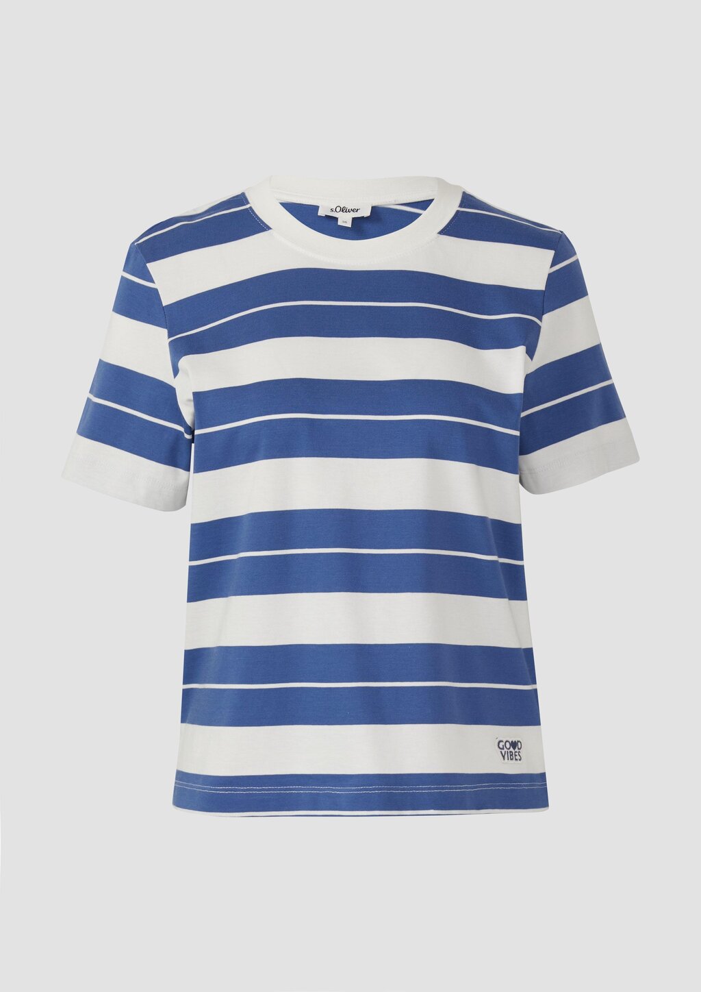 Verkürztes Baumwoll-Streifen-T-Shirt mit Patch