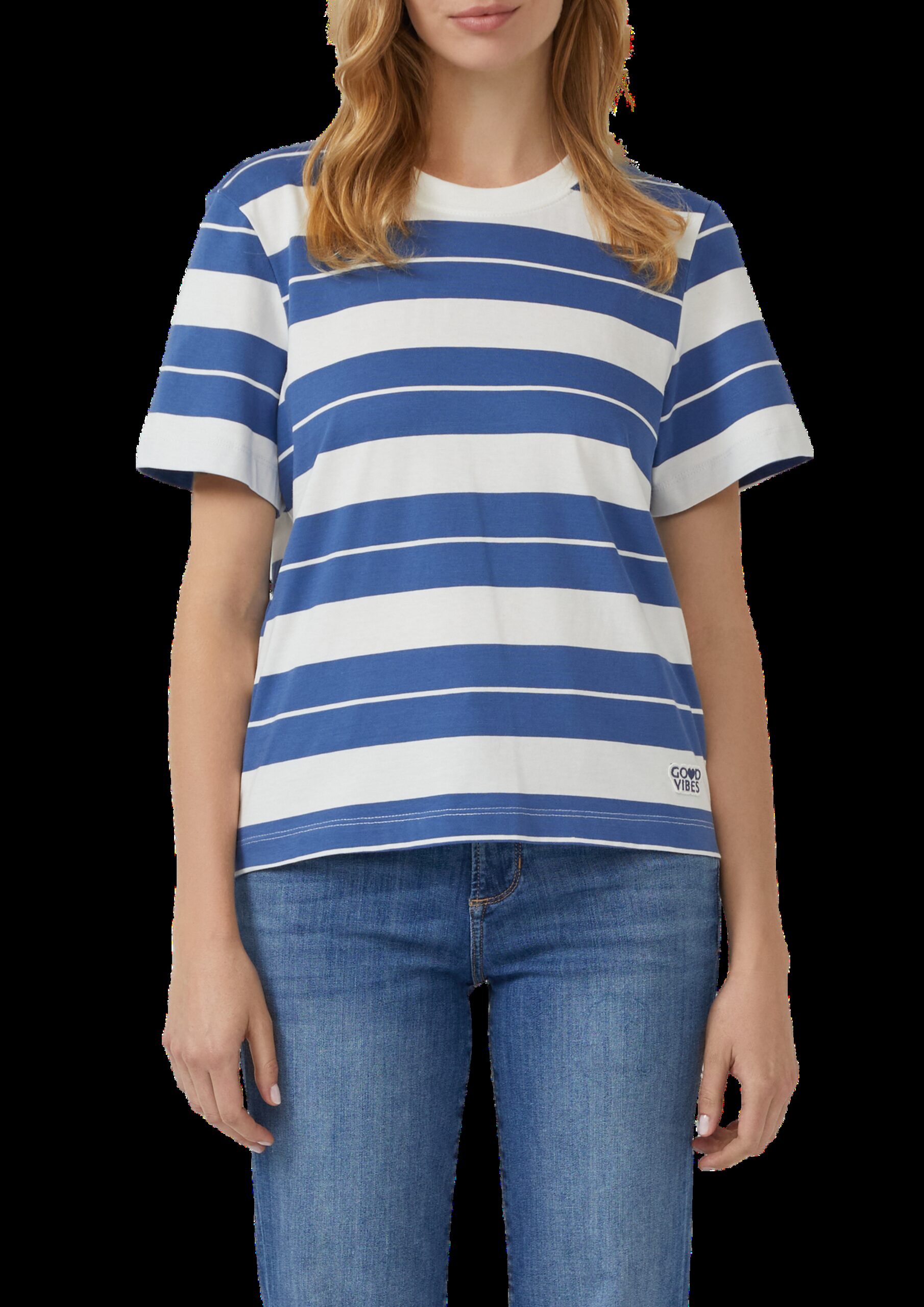 Verkürztes Baumwoll-Streifen-T-Shirt mit Patch