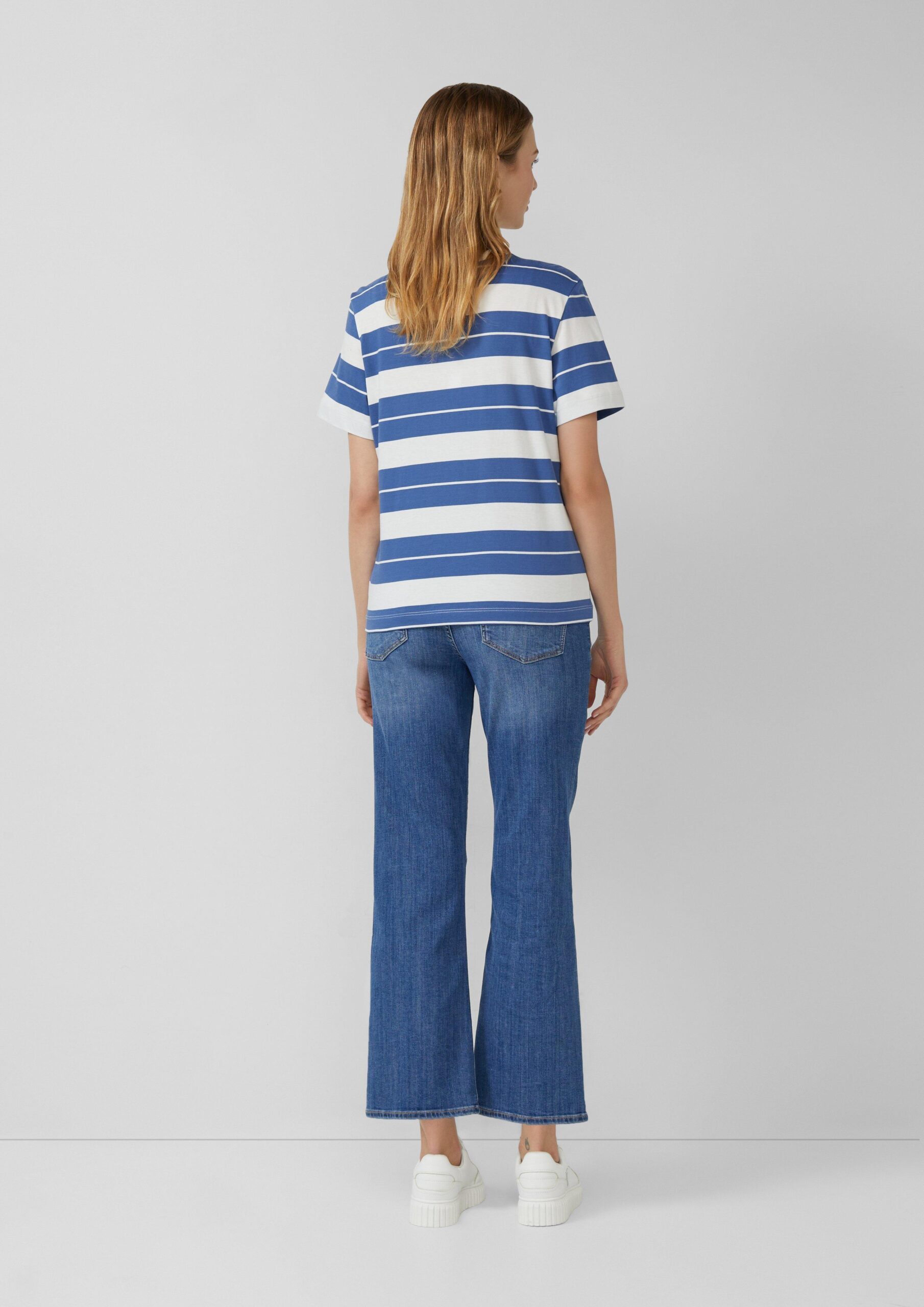 Verkürztes Baumwoll-Streifen-T-Shirt mit Patch