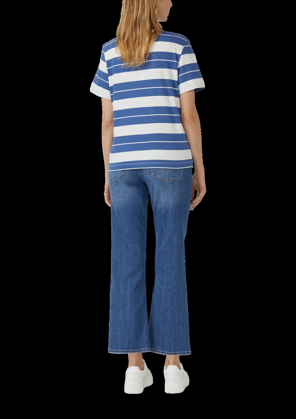 Verkürztes Baumwoll-Streifen-T-Shirt mit Patch