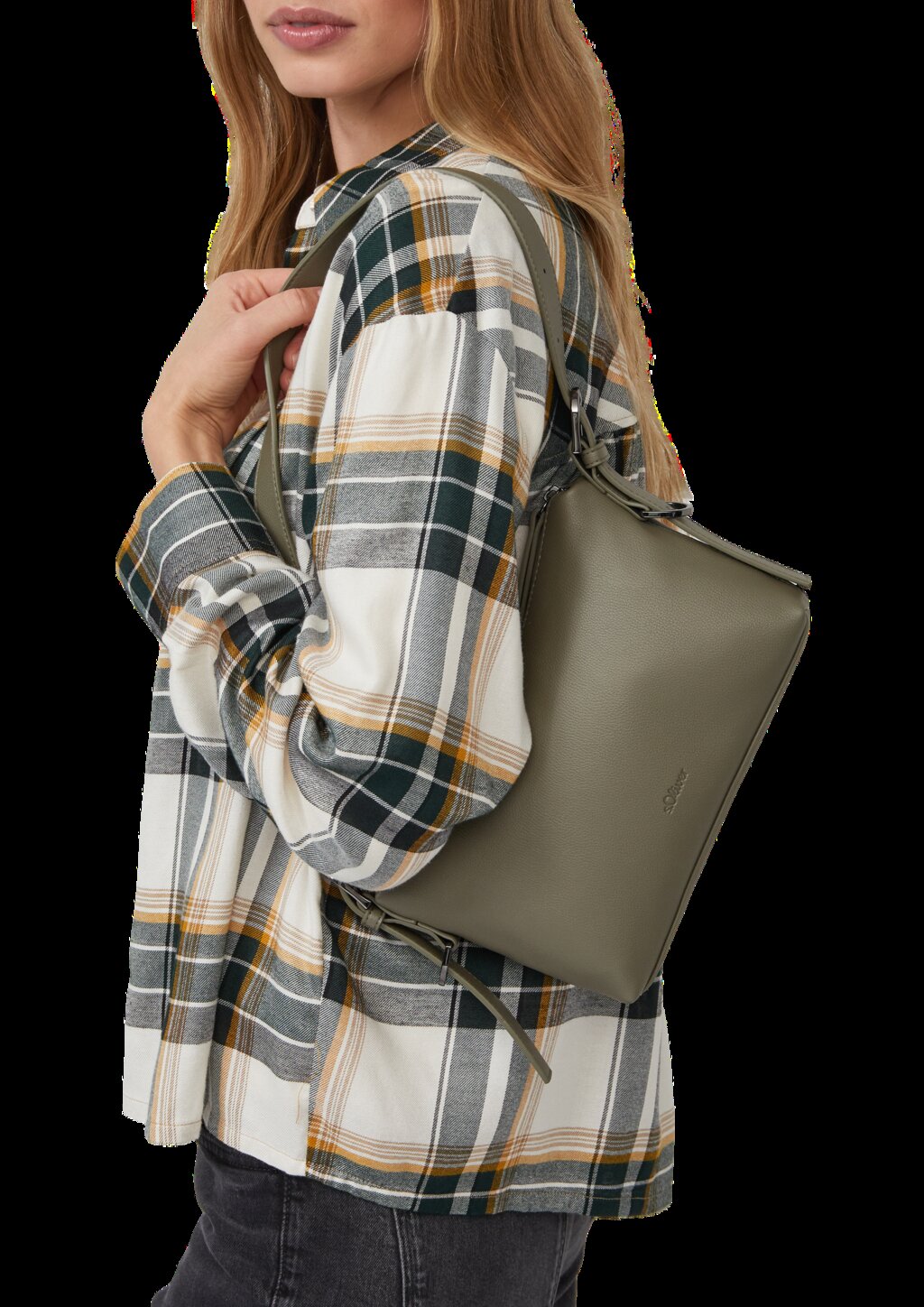 Schultertasche in Leder-Optik mit längenverstellbarem Gurt und Reißverschlussfach