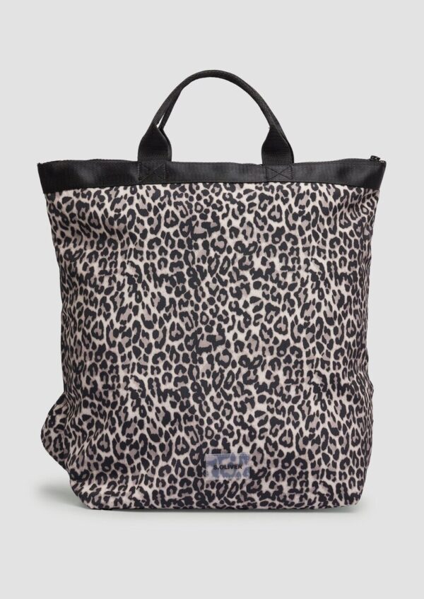Rucksack aus Nylon mit Animal-Muster und Label-Patch