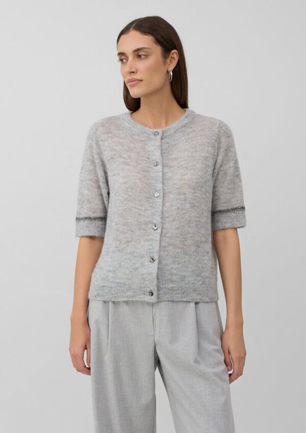 Alpakamix-Cardigan mit Kontrast-Details und Pailletten