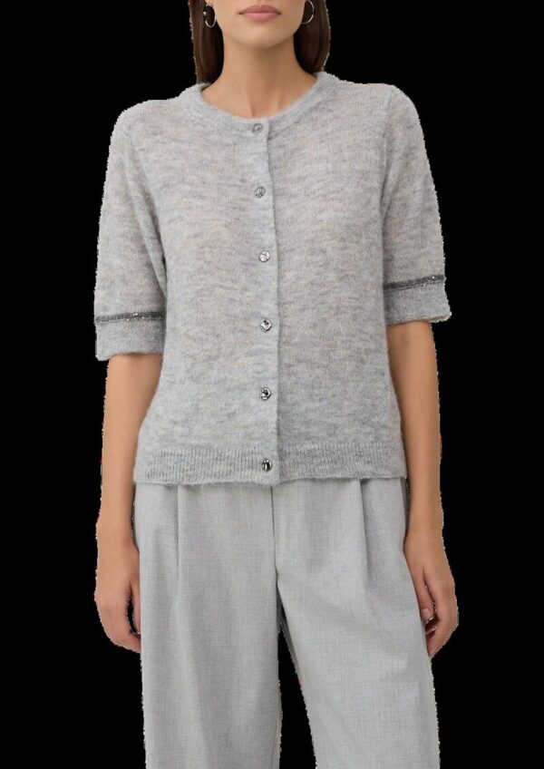 Alpakamix-Cardigan mit Kontrast-Details und Pailletten