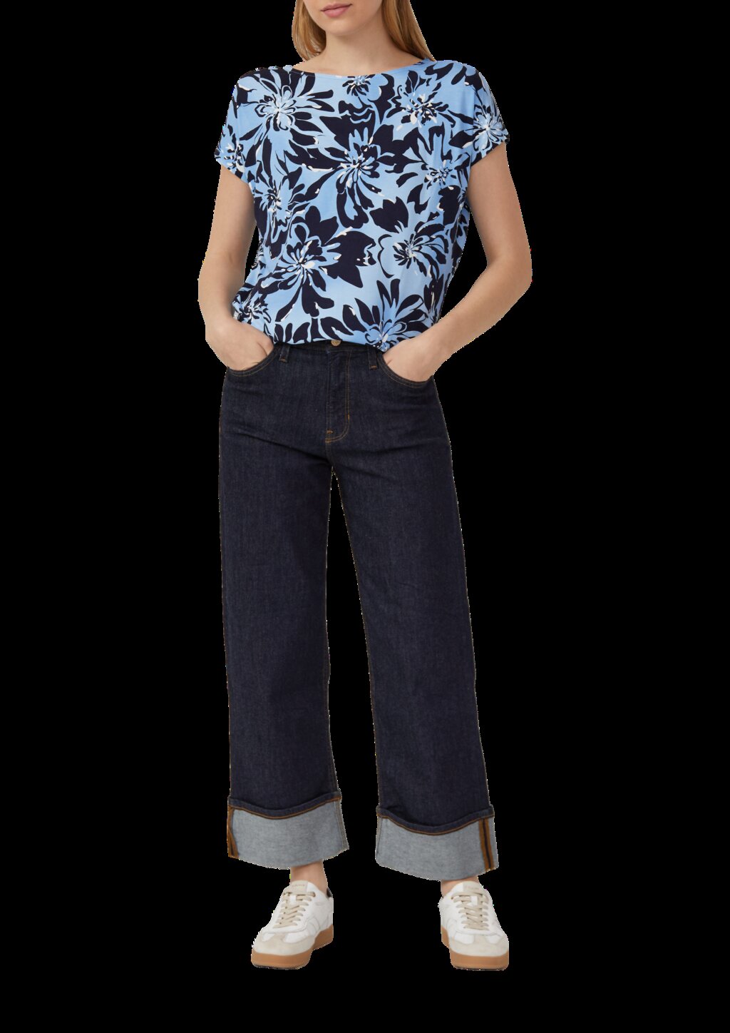 Fließendes Jersey-Shirt mit überschnittenen Schultern