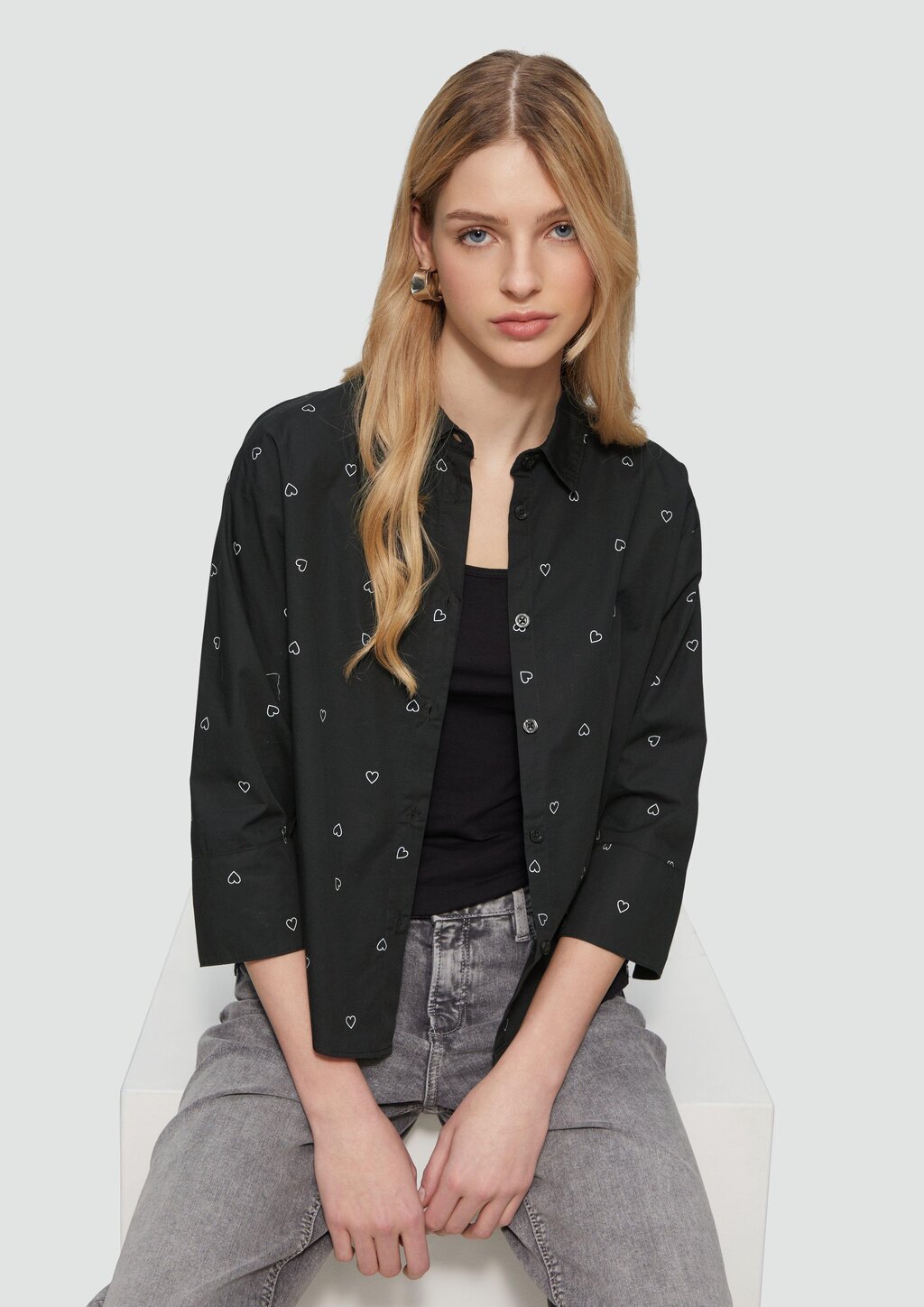 Baumwollbluse mit All-over-Print