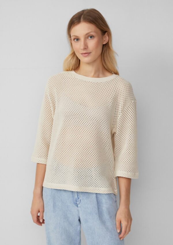 Transparentes Rundhalsshirt aus Ajourjersey