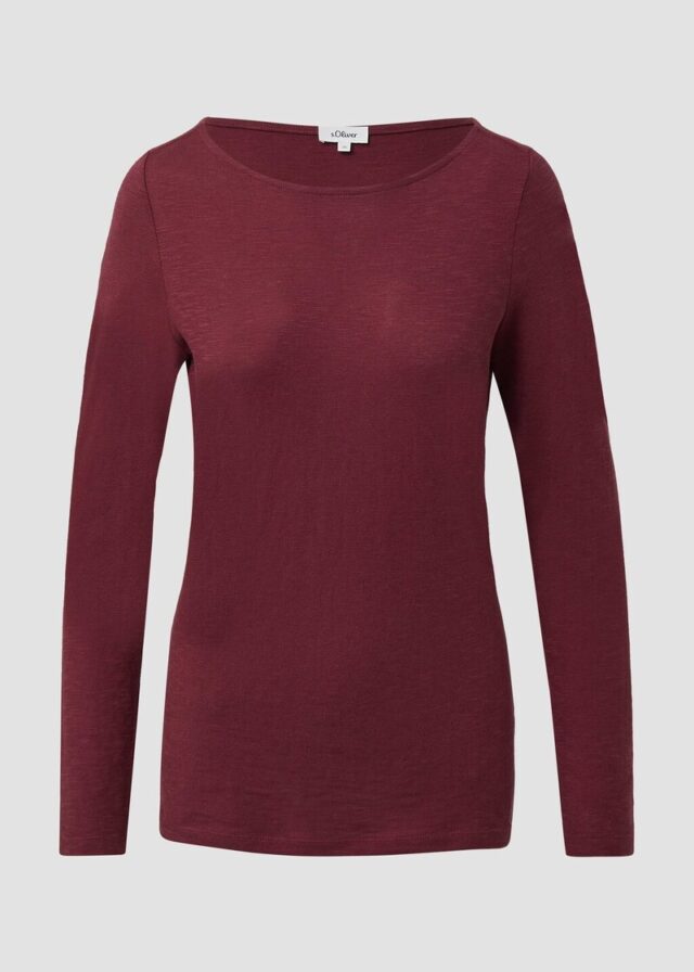 Slim-Fit-Longsleeve aus Baumwollslub mit U-Boot-Ausschnitt