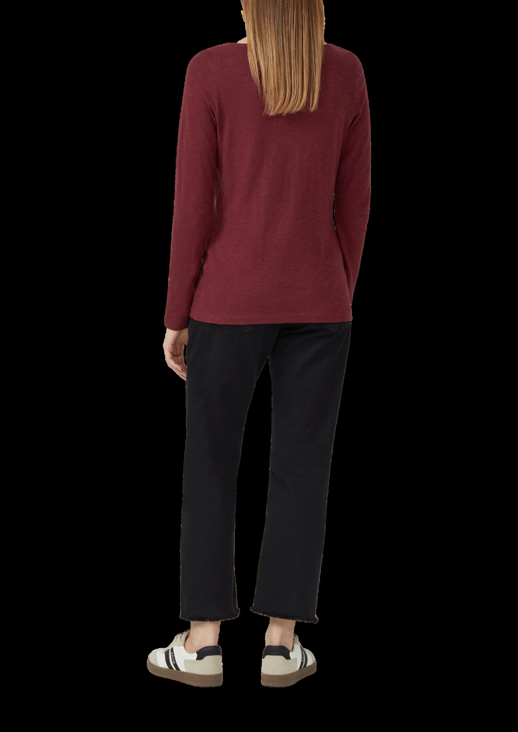 Slim-Fit-Longsleeve aus Baumwollslub mit U-Boot-Ausschnitt
