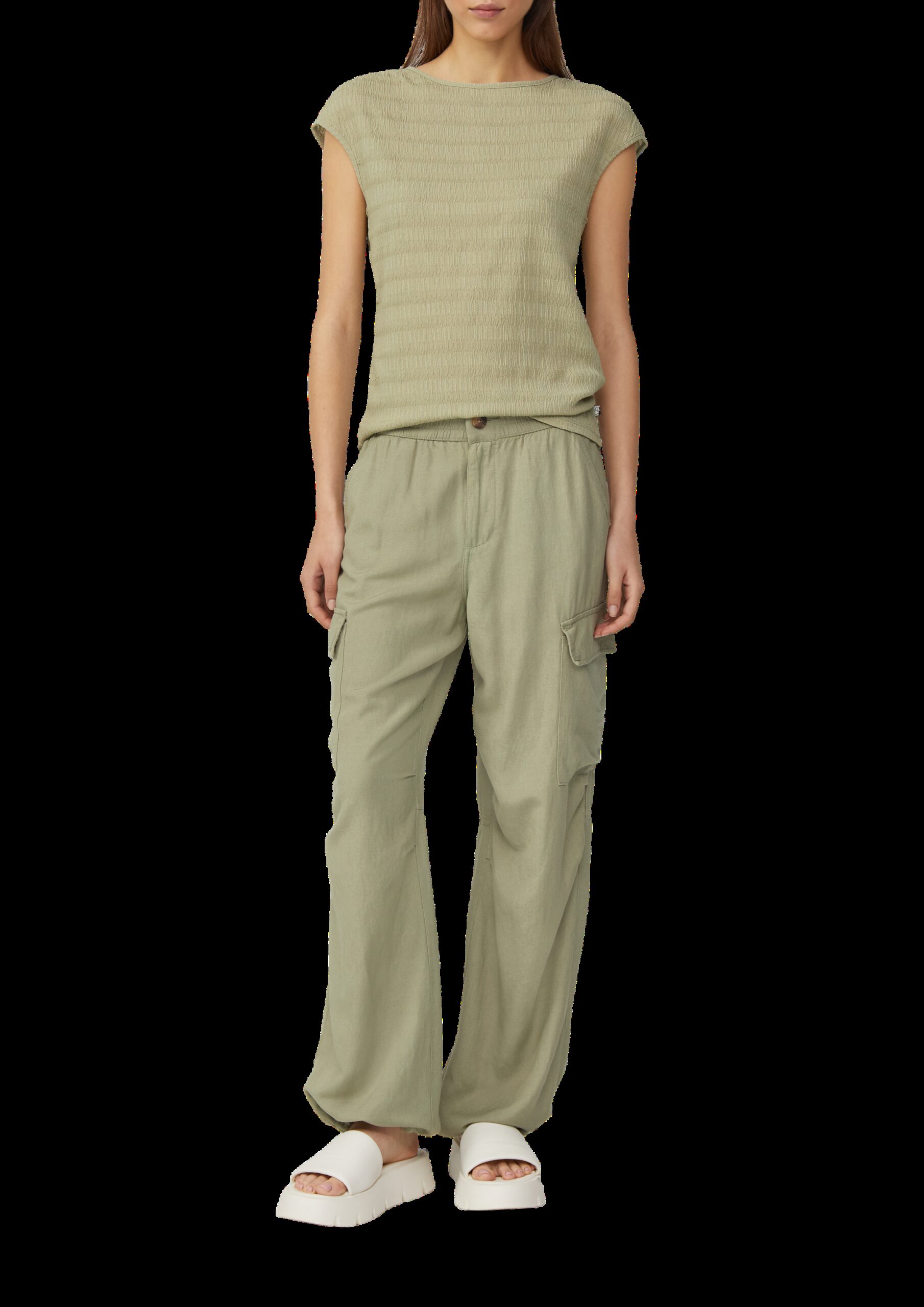 Strukturiertes T-Shirt mit Raffdetails an den Schultern