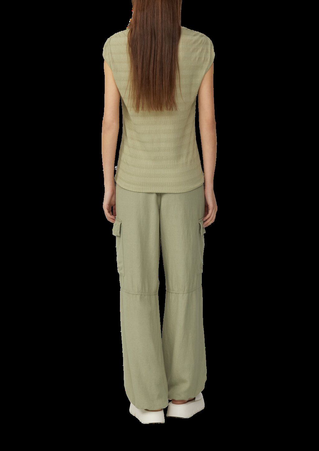 Strukturiertes T-Shirt mit Raffdetails an den Schultern