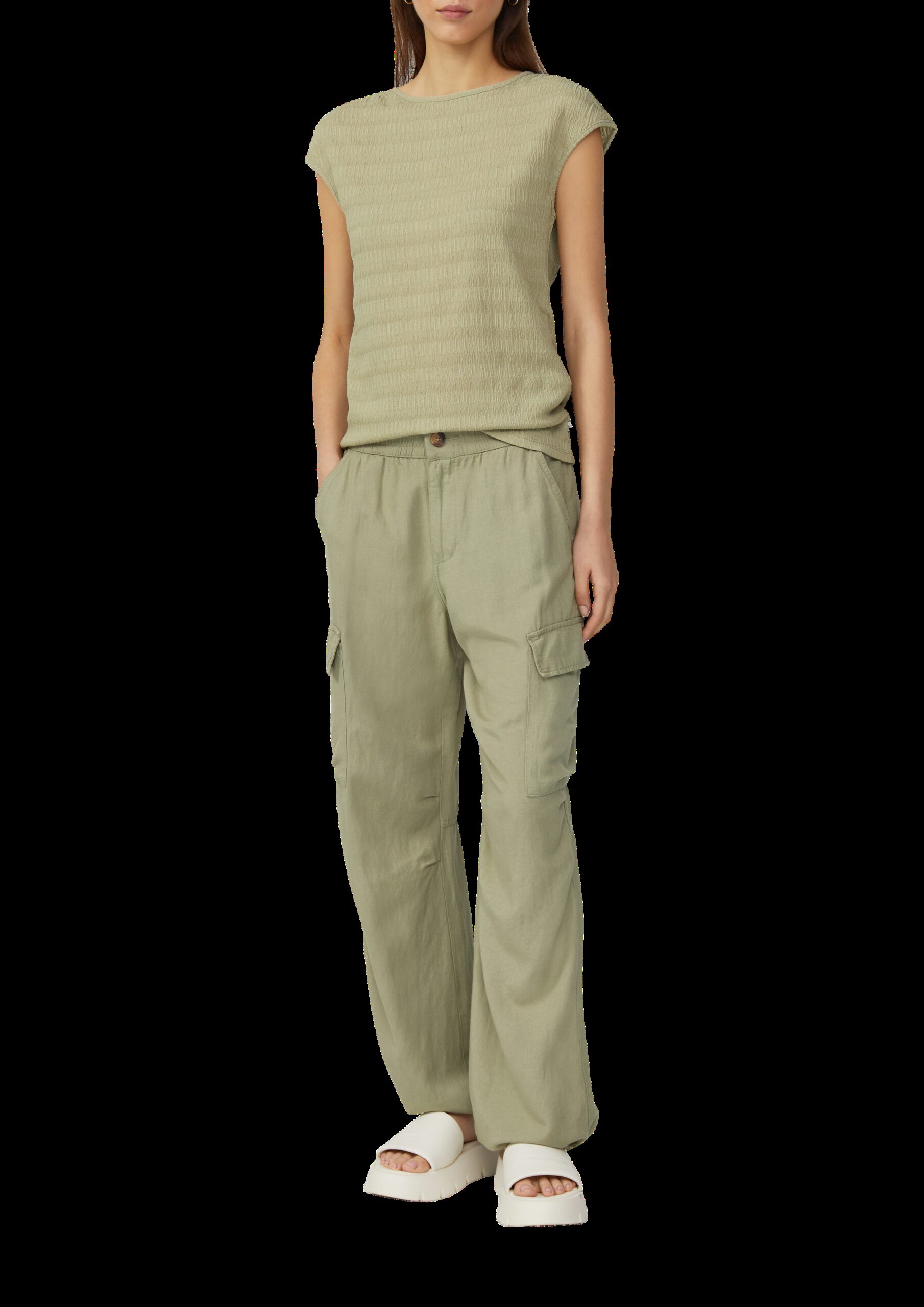 Strukturiertes T-Shirt mit Raffdetails an den Schultern