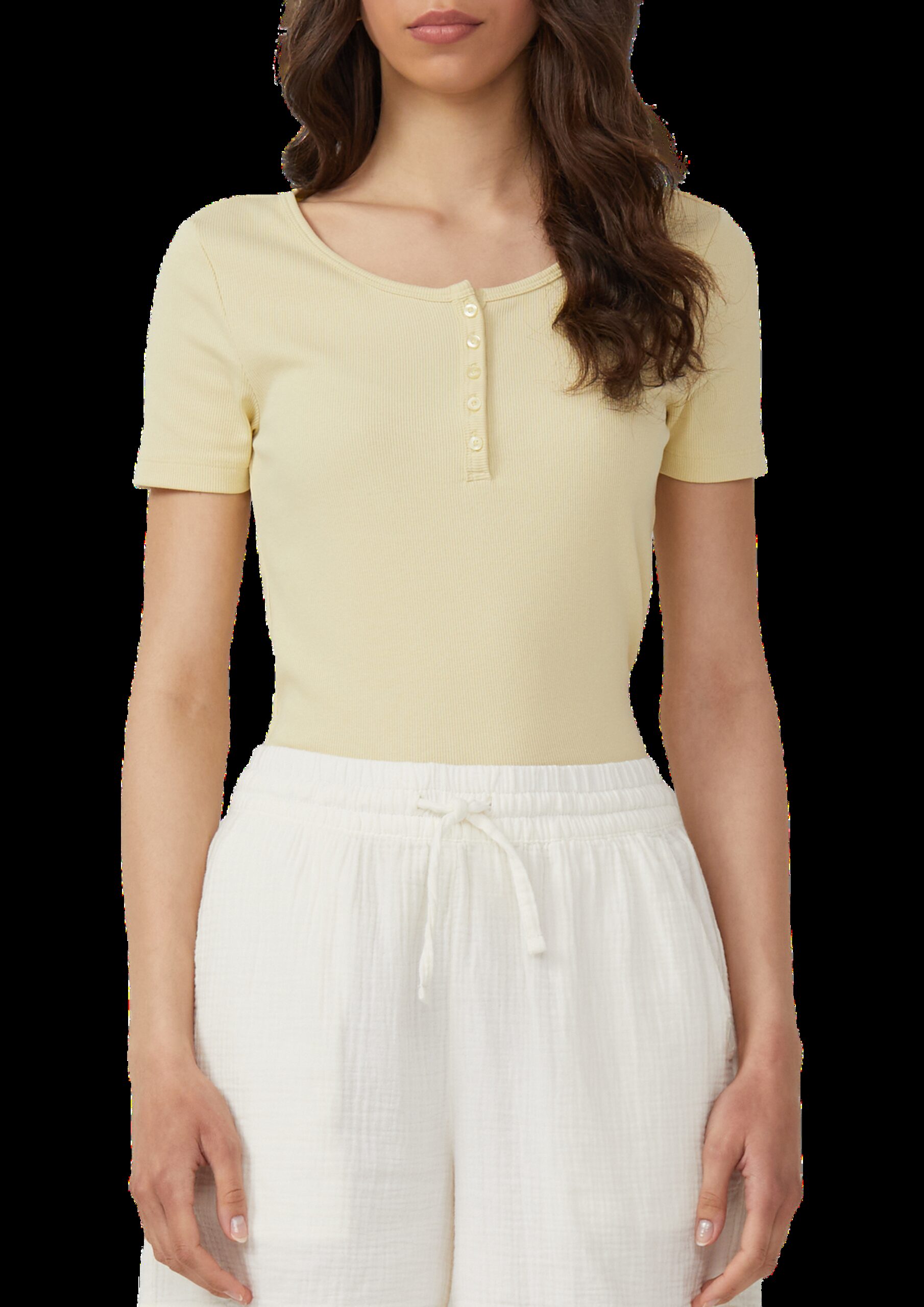 Geripptes T-Shirt mit Knopfleiste