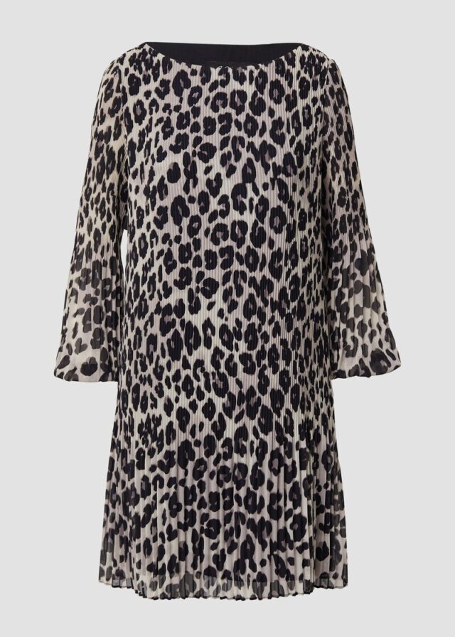 Plissiertes Chiffonkleid mit All-over-Print und Viskosefutter