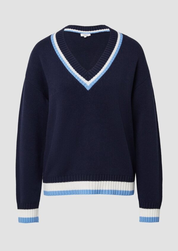 Strickpullover aus Baumwollmix mit tiefem V-Ausschnitt