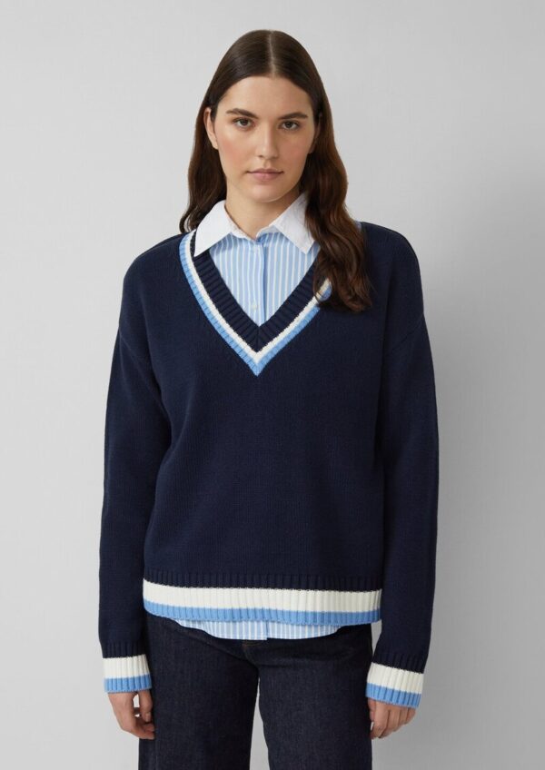 Strickpullover aus Baumwollmix mit tiefem V-Ausschnitt