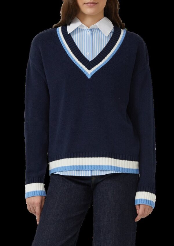 Strickpullover aus Baumwollmix mit tiefem V-Ausschnitt