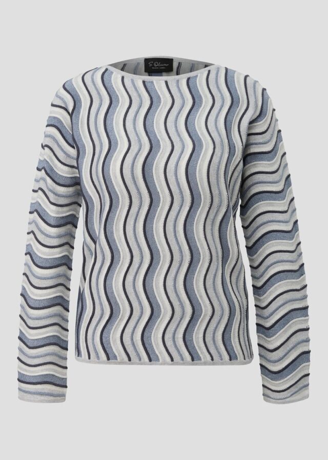 Leichter Feinstrick-Pullover mit Wellenstrukturmuster und Glitzergarn