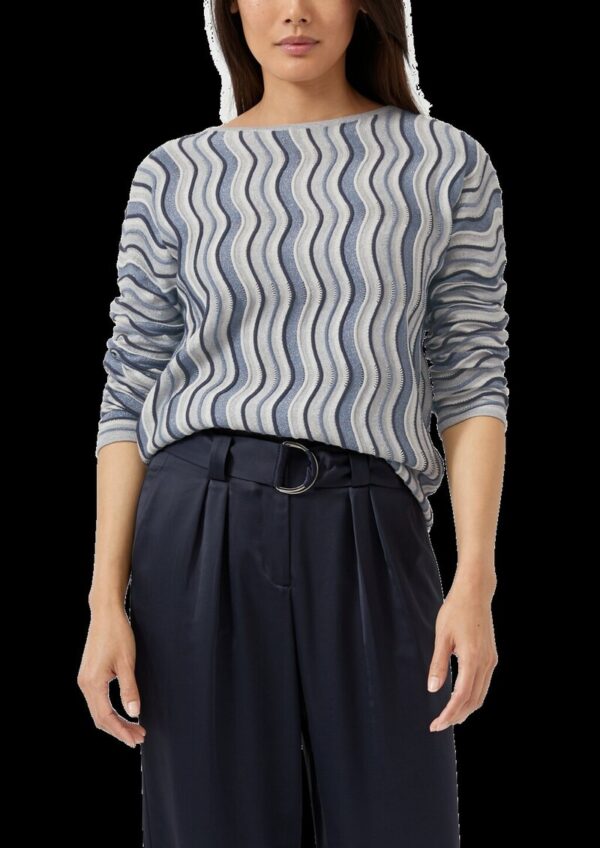 Leichter Feinstrick-Pullover mit Wellenstrukturmuster und Glitzergarn
